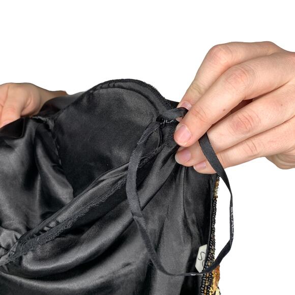 Vintage Scala Brown Beige Floral Beaded Embellished Silk Jacket Large - Picture 4 of 5